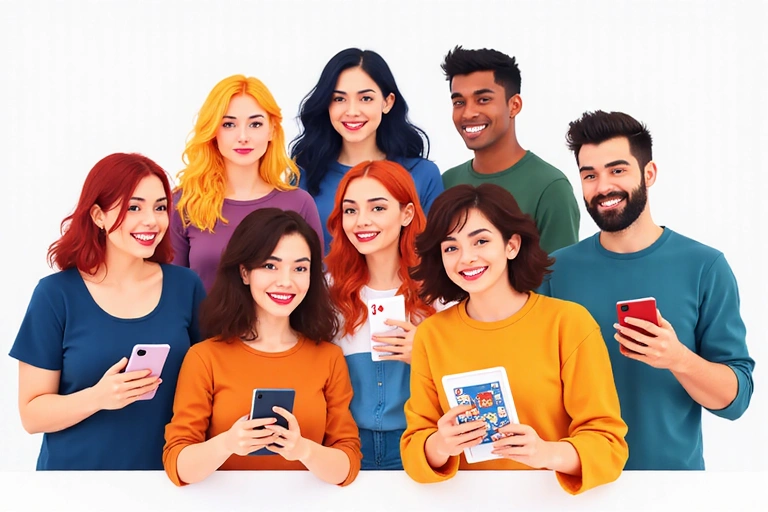 People enjoying social casino games on their devices