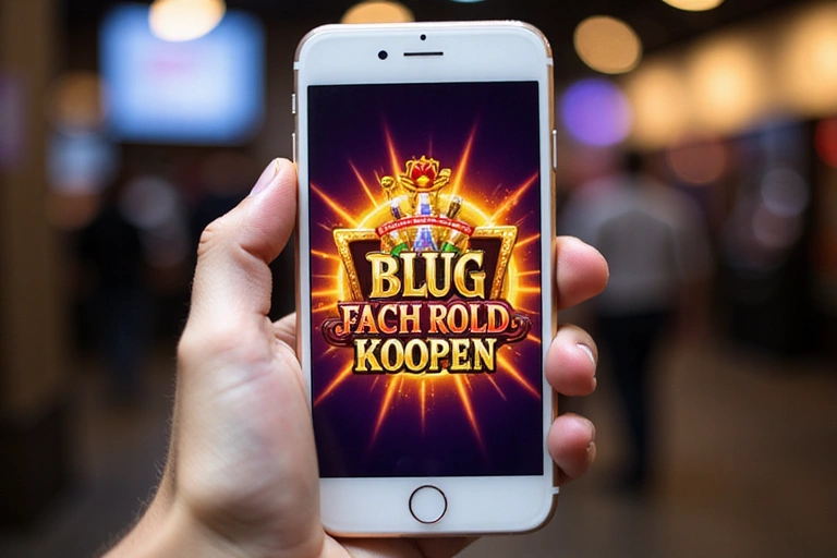 A hand holding a smartphone showing a social casino game with a 'jackpot' animation.