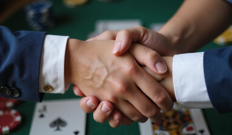 Two people shaking hands, representing contact and support