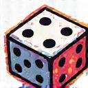 Stylized icon representing a dice game (e.g., craps)