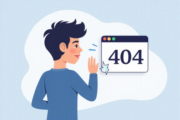 A confused person looking at a broken web page icon, symbolizing a 404 error.