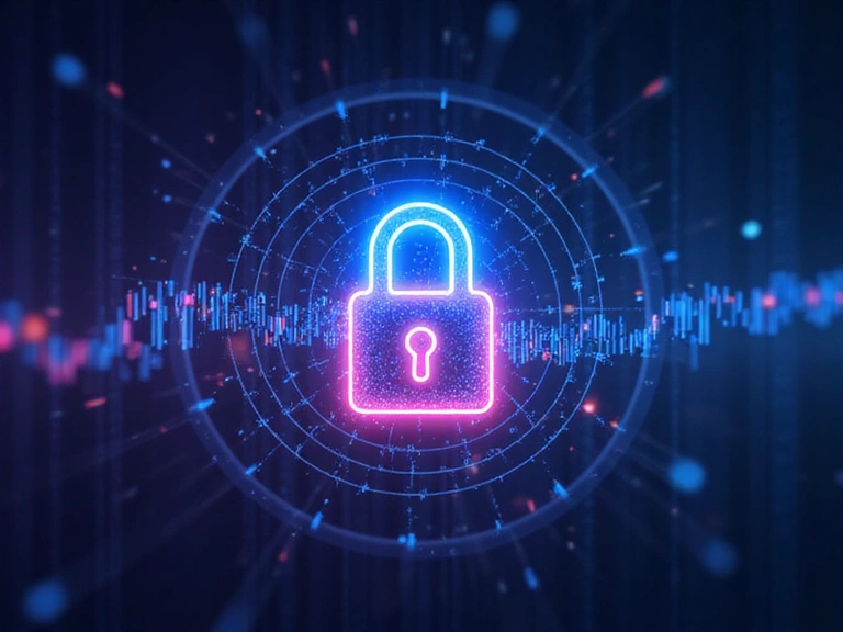 Digital privacy concept with padlock and abstract data flow