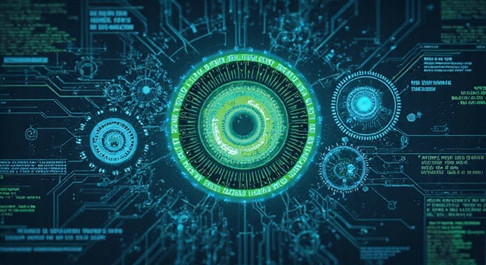 Abstract representation of intellectual property, gears and code