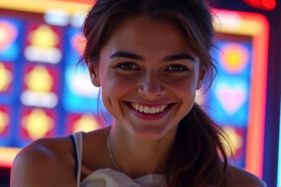 A person happily using a mobile device with casino game elements in the background, symbolizing successful communication and entertainment.